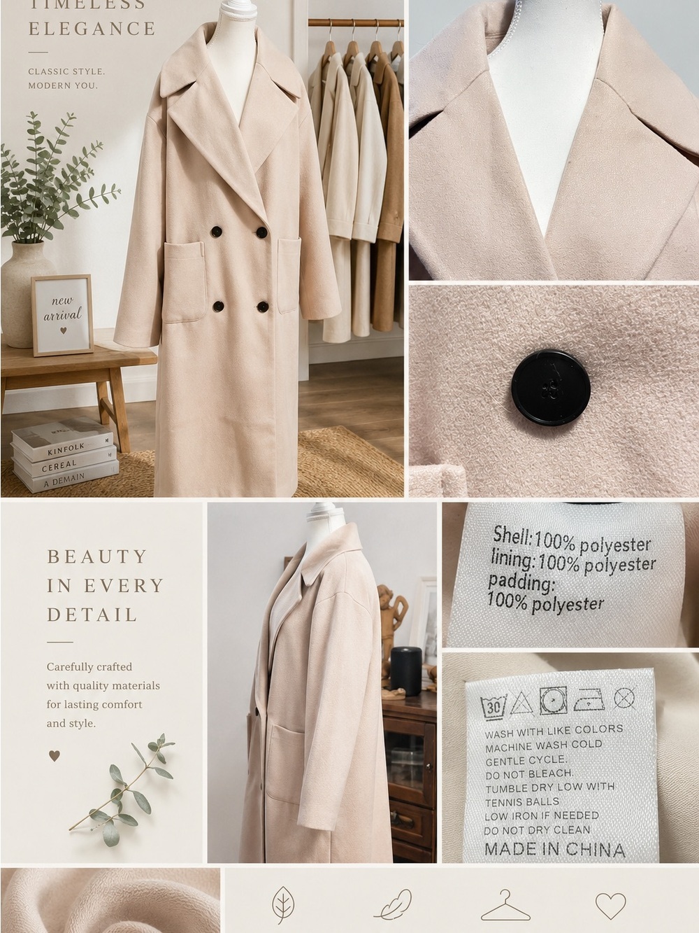 Women’s Double-Breasted Cream Long Coat
